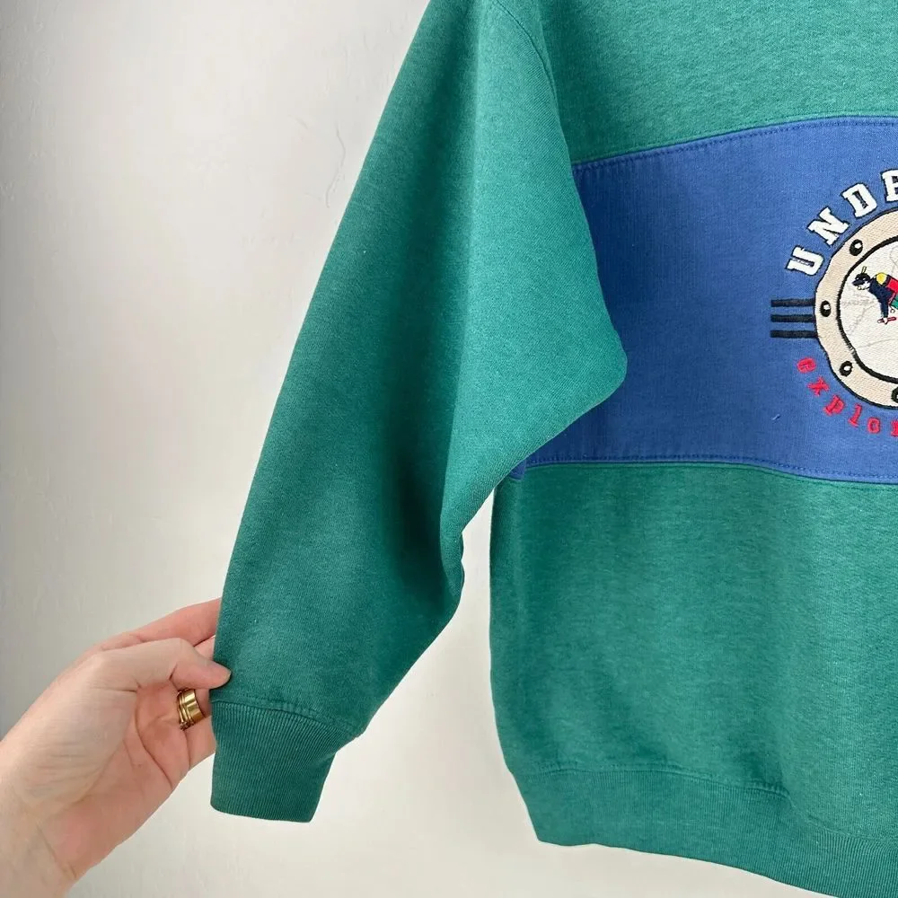 Vintage N Kids Sweatshirt L Green‎ Under Sea Exploration Colorblock Long Sleeve